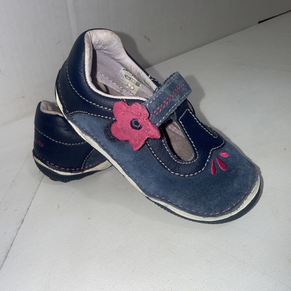 Stride Rite SRT Teagan Navy Blue Leather Mary Jane Shoes Toddler‎ Girls Size 8.5